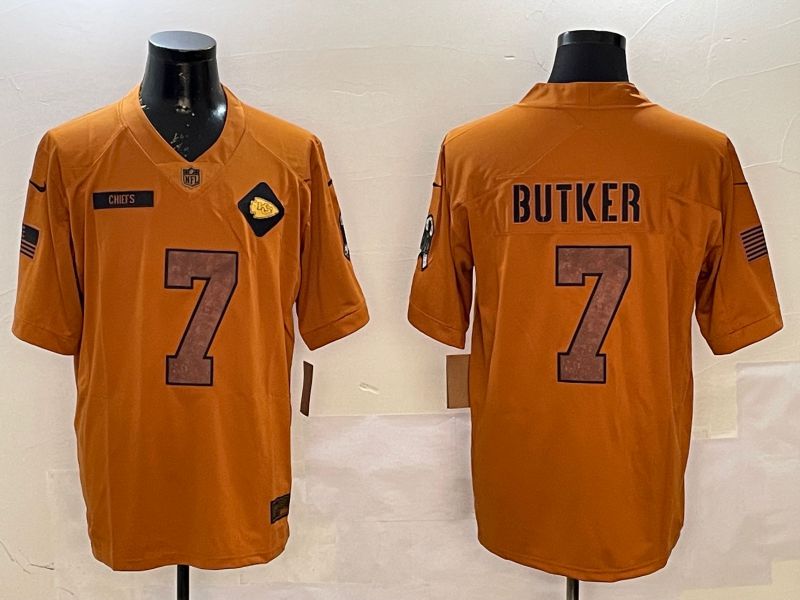 Men Kansas City Chiefs #7 Butker Yellow 2025 Nike Salute to Service Limited NFL Jersey style 1